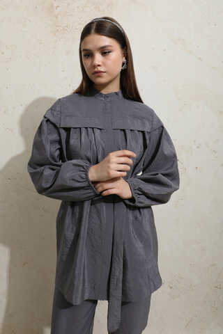 Robası Detaylı Tunik Takım Füme - 1
