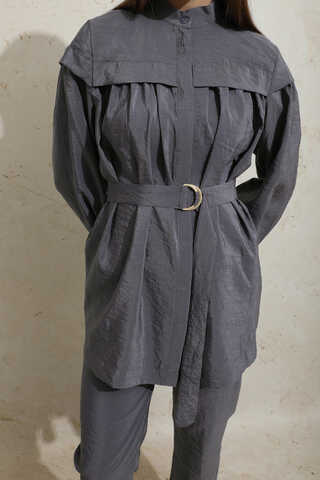 Robası Detaylı Tunik Takım Füme - 4