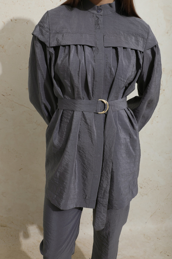 Robası Detaylı Tunik Takım Füme - 4