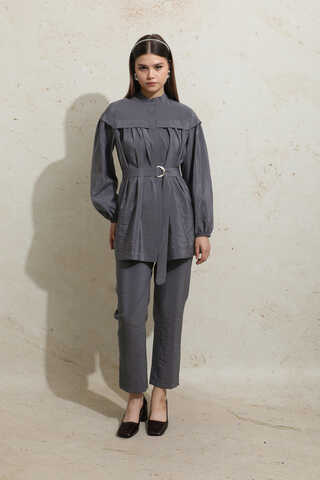 Robası Detaylı Tunik Takım Füme - 2