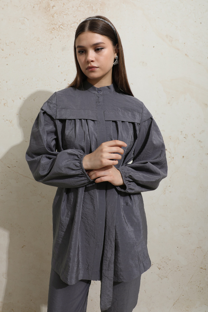 Robası Detaylı Tunik Takım Füme