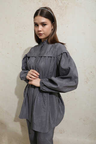 Robası Detaylı Tunik Takım Füme - 6