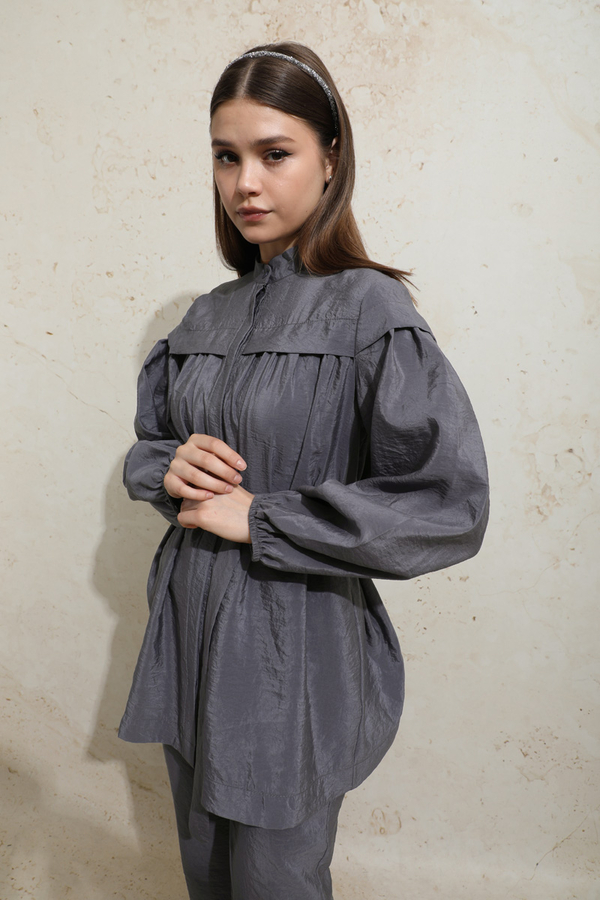 Robası Detaylı Tunik Takım Füme - 6