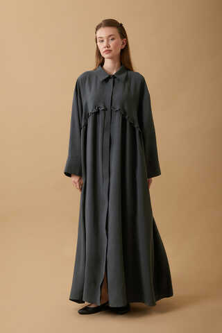 Robası Fırfır Detaylı Elbise Antrasit - 1