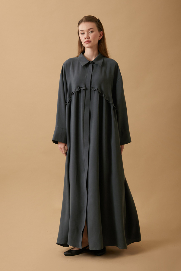 Robası Fırfır Detaylı Elbise Antrasit - 1