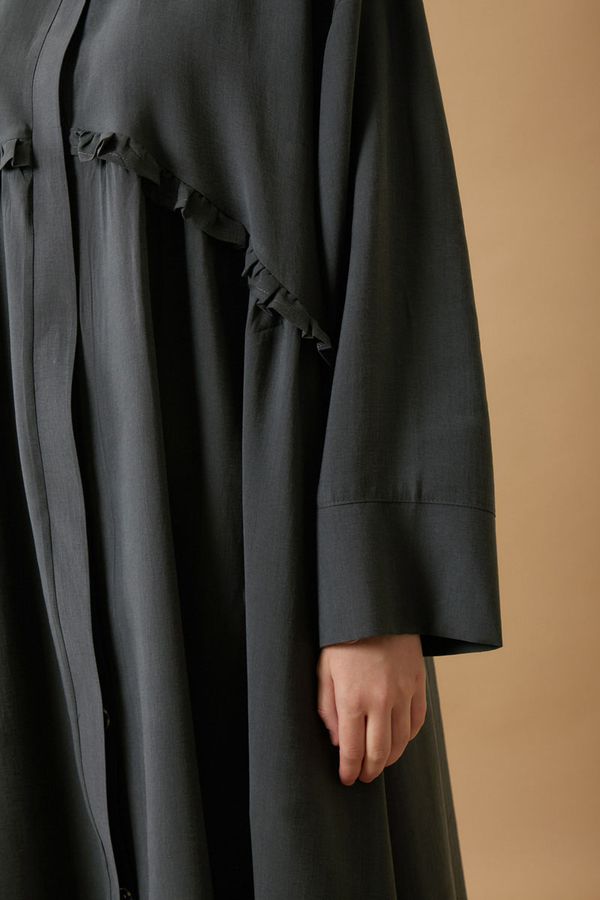 Robası Fırfır Detaylı Elbise Antrasit - 5