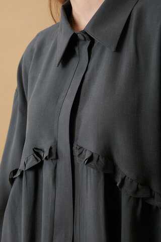 Robası Fırfır Detaylı Elbise Antrasit - 6