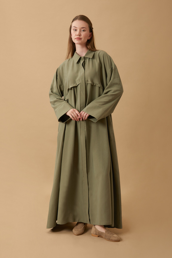 Robası Fırfır Detaylı Elbise Haki - 4