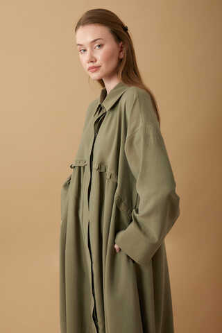 Robası Fırfır Detaylı Elbise Haki - 2