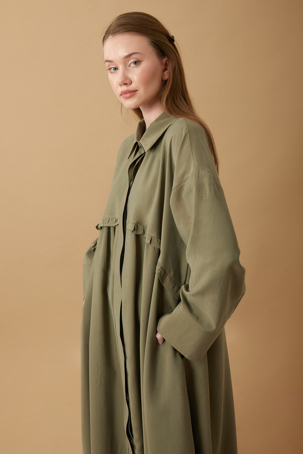 Robası Fırfır Detaylı Elbise Haki - 2