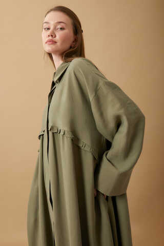 Robası Fırfır Detaylı Elbise Haki - 5