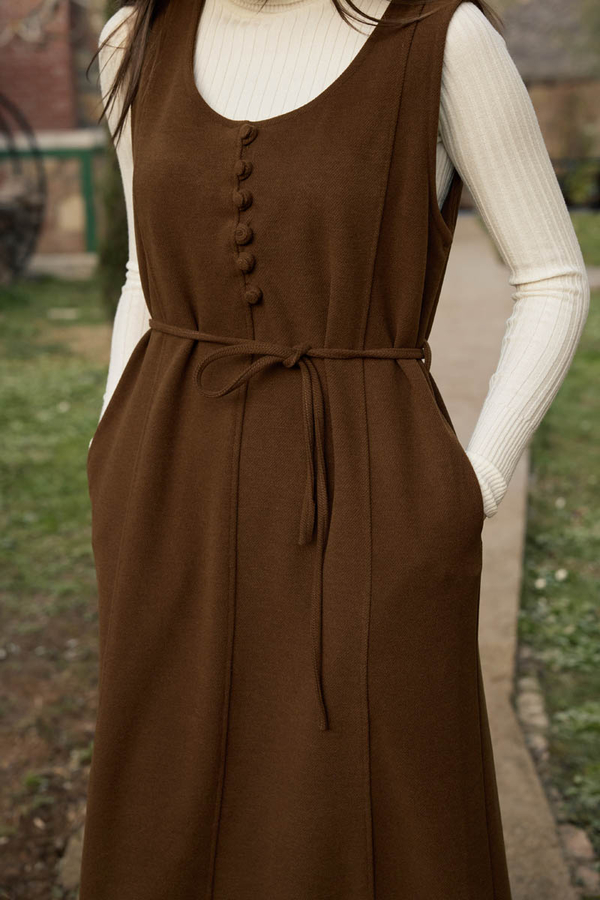 Round Neck Jumper Dress Brown - 3
