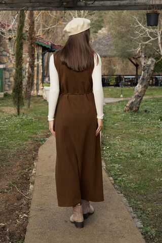 Round Neck Jumper Dress Brown - 11