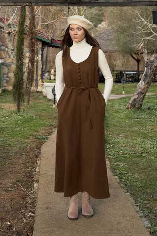 Round Neck Jumper Dress Brown - 2
