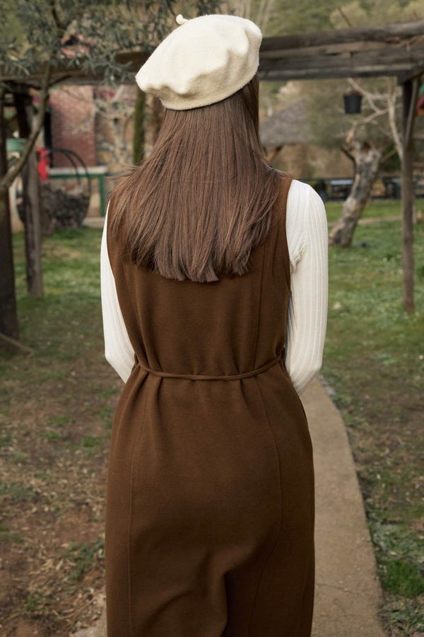 Round Neck Jumper Dress Brown - 10