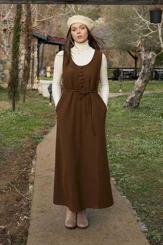 Round Neck Jumper Dress Brown - 5