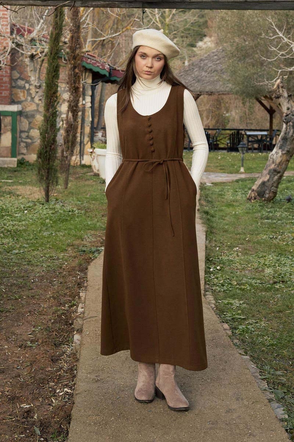 Round Neck Jumper Dress Brown - 6