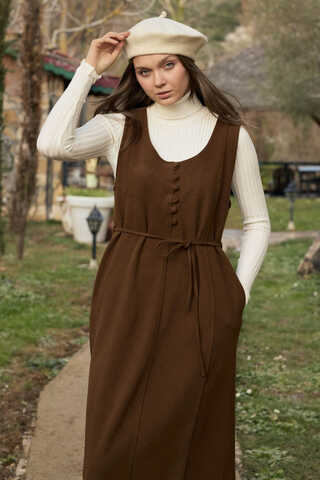 Round Neck Jumper Dress Brown - 7