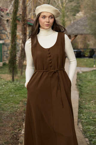Round Neck Jumper Dress Brown - 8