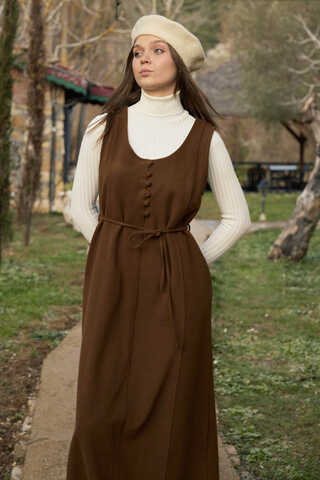 Round Neck Jumper Dress Brown - 9