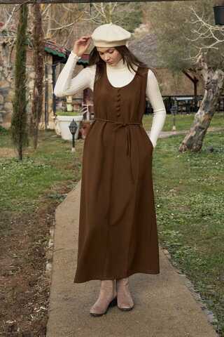 Round Neck Jumper Dress Brown - 4