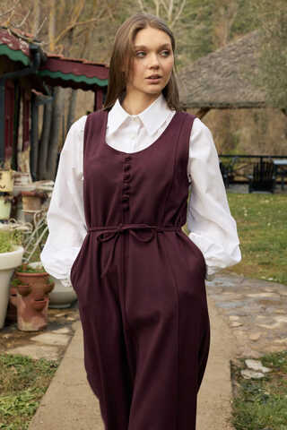 Round Neck Jumper Dress Burgundy - 2