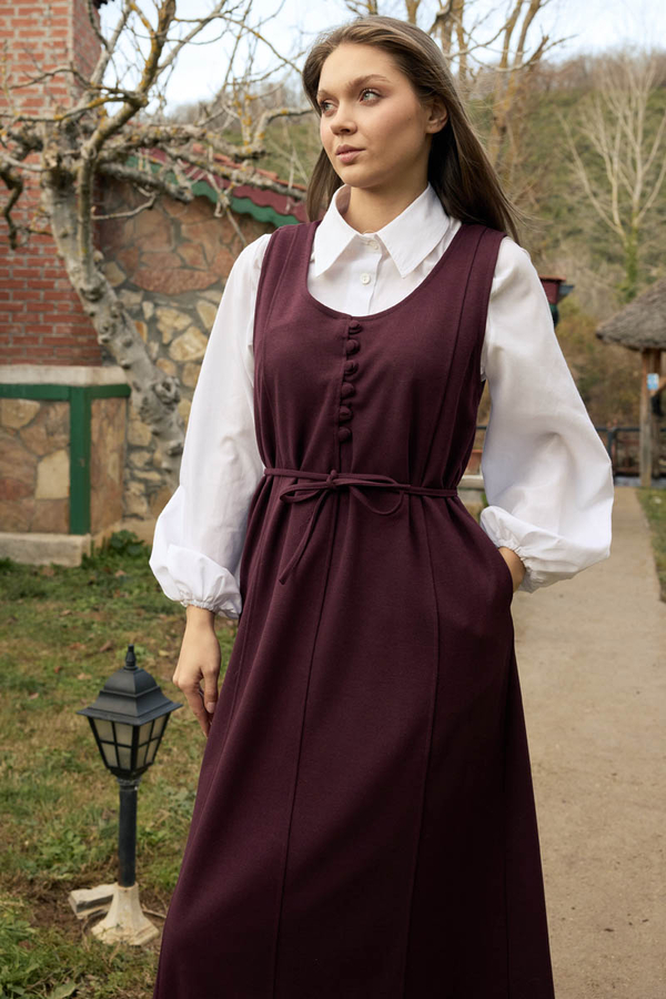 Round Neck Jumper Dress Burgundy - 4