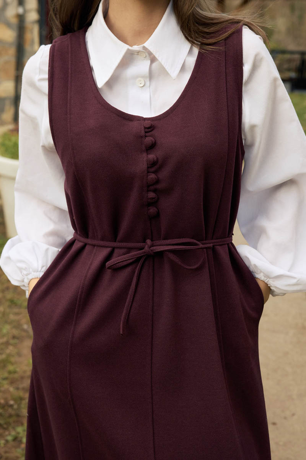 Round Neck Jumper Dress Burgundy - 3