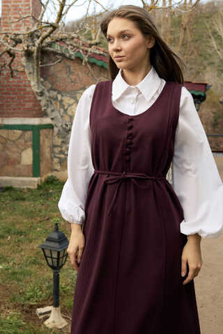 Round Neck Jumper Dress Burgundy - 6