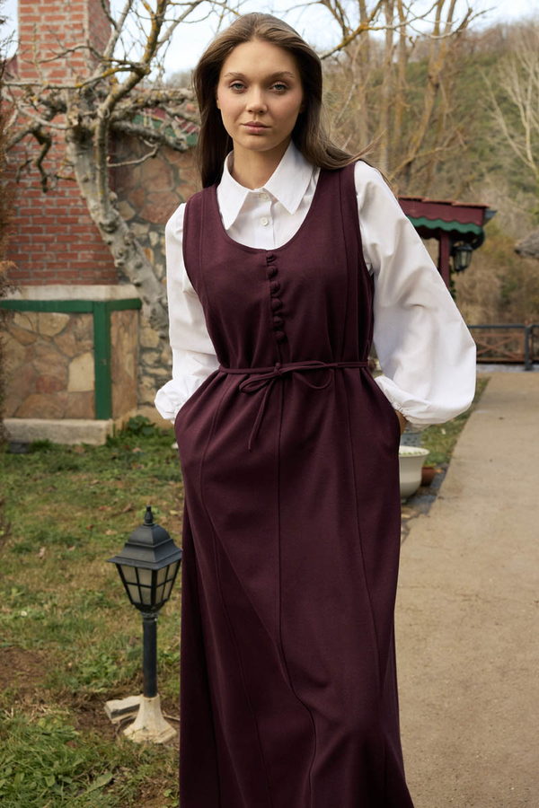 Round Neck Jumper Dress Burgundy - 7