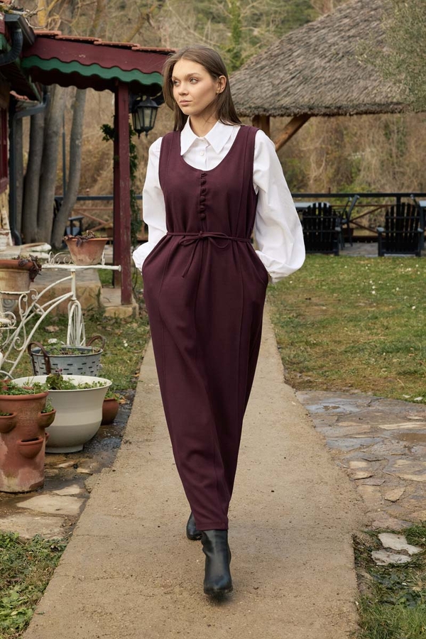 Round Neck Jumper Dress Burgundy 