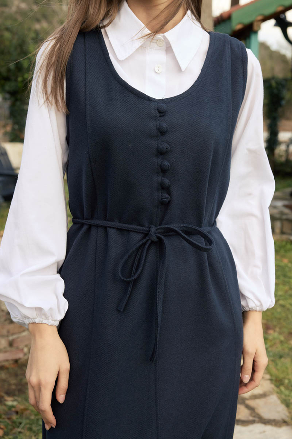 Round Neck Jumper Dress Navy - 2