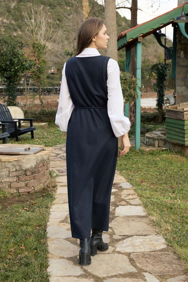 Round Neck Jumper Dress Navy - 4