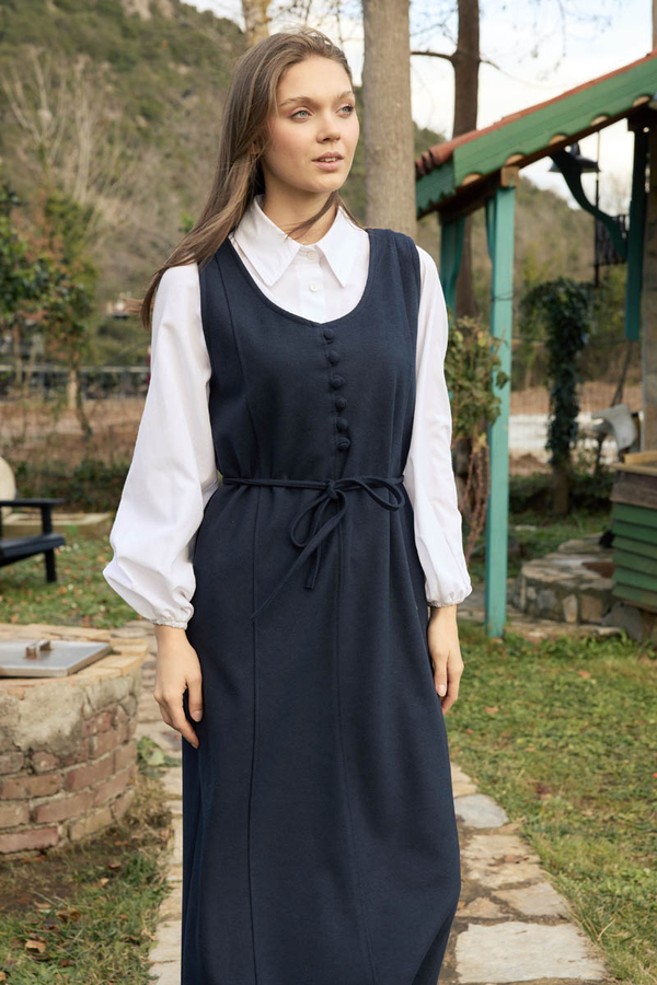 Round Neck Jumper Dress Navy - 8