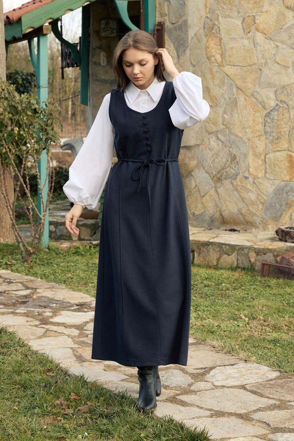 Round Neck Jumper Dress Navy - 3