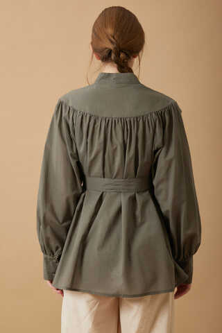 Roza Nervürlü Gömlek Haki - 6