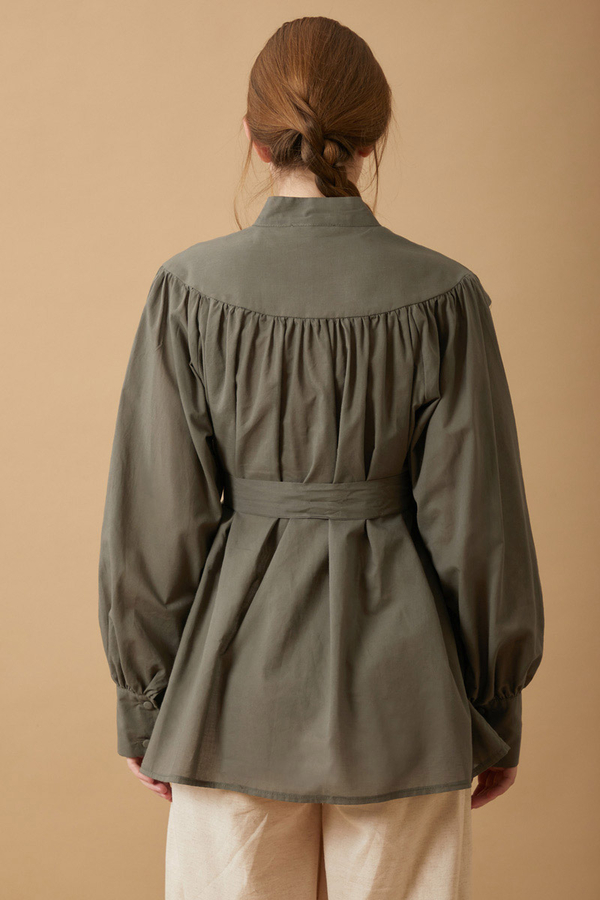 Roza Nervürlü Gömlek Haki - 6