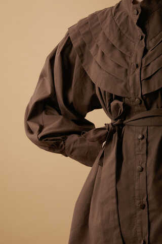 Roza Nervürlü Gömlek Kahverengi - 12