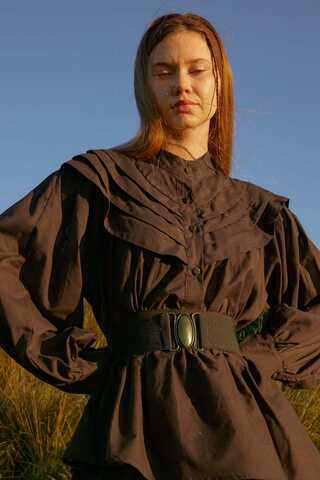 Roza Nervürlü Gömlek Kahverengi - 5