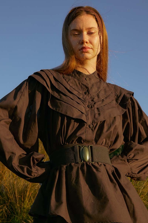 Roza Nervürlü Gömlek Kahverengi - 5