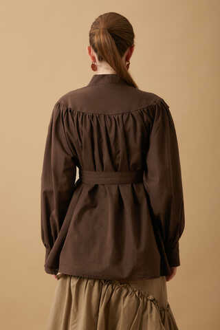Roza Nervürlü Gömlek Kahverengi - 13