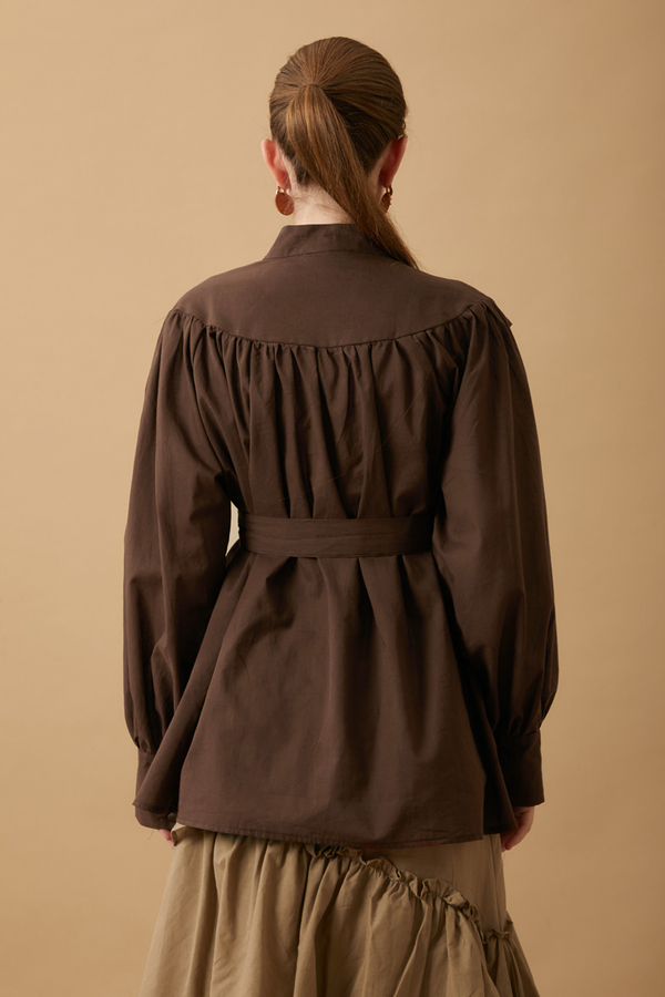 Roza Nervürlü Gömlek Kahverengi - 13