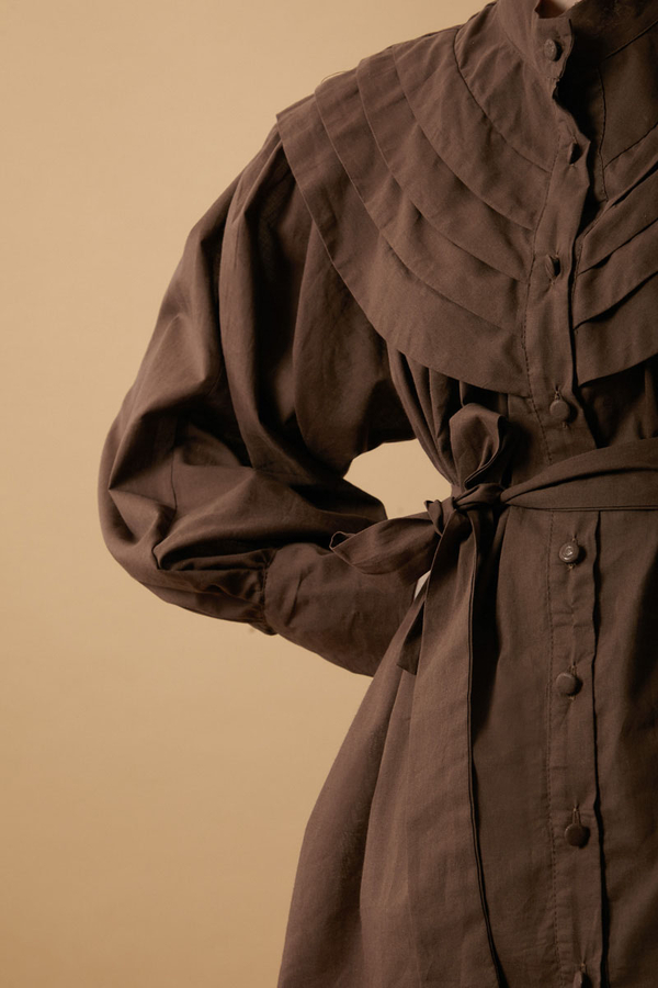 Roza Nervürlü Gömlek Kahverengi - 12