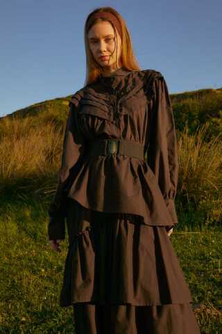 Roza Nervürlü Gömlek Kahverengi - 4