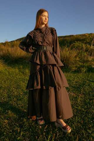 Roza Nervürlü Gömlek Kahverengi - 1