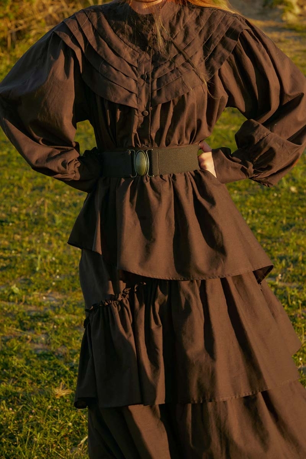 Roza Nervürlü Gömlek Kahverengi - 3