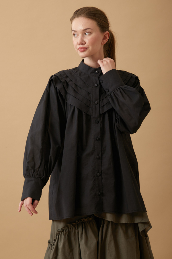 Roza Nervürlü Gömlek Siyah - 1