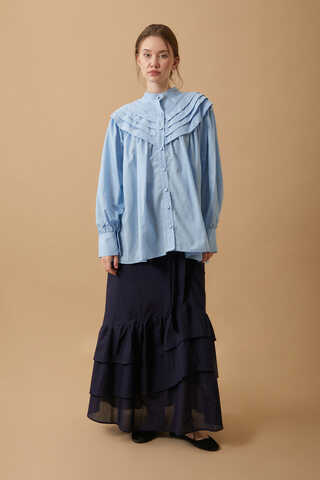 Roza Nervürlü Gömlek Bebe Mavisi - 2