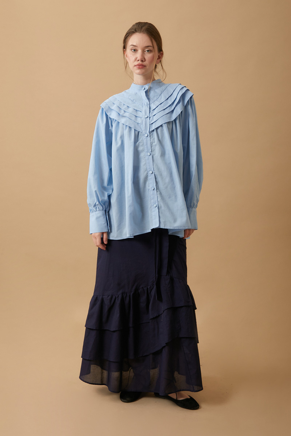 Roza Nervürlü Gömlek Bebe Mavisi - 2