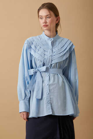 Roza Nervürlü Gömlek Bebe Mavisi - 6